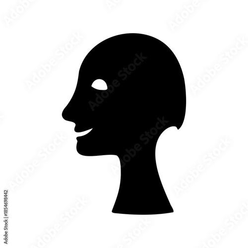 Smiling human head in profile silhouette against white background displaying optimism