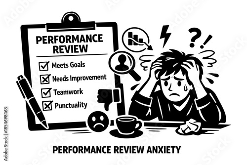 Employee feeling stressed and anxious about performance review checklist and feedback