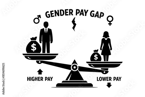 Visualizing the gender pay gap with a balanced scale and money bags