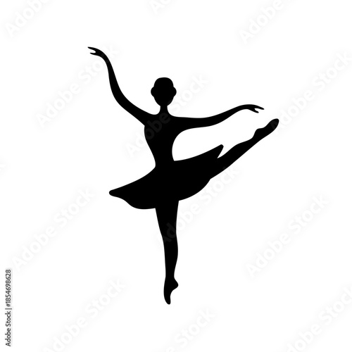 Silhouette of a ballerina in elegant pose against a white background image