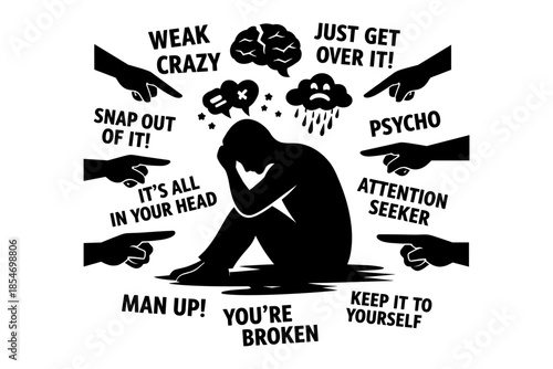 Silhouette of person being judged and shamed for mental health struggles