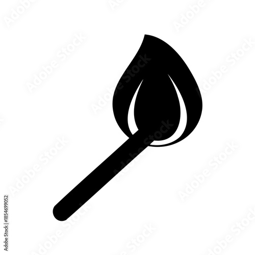 Black and white vector drawing of a burning matchstick design