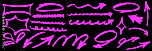 Graphic underline elements frame a simple arrow composition. Marker texture creates highlight contrast, and underline reinforces the arrow with smooth marker flow.