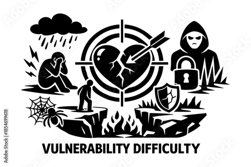 Symbolic illustration of vulnerability, emotional distress, and security threats