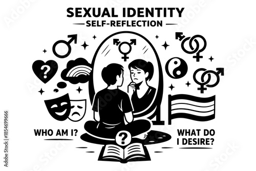 Person contemplating sexual identity and self-reflection in a mirror