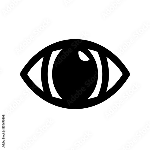 Stylized black and white eye icon with intense gaze and focus