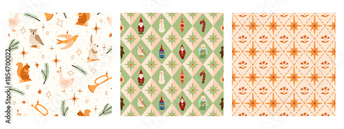 Vintage red green seamless pattern set strawberry polka dot print fabric wallpaper wrapping paper