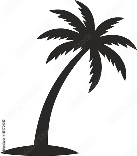 Tropical palm tree silhouette on a summer beach island with coconut leaves and sun for a paradise travel vacation illustration