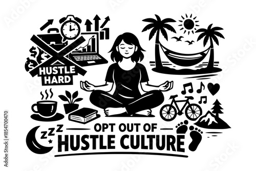 Woman meditating to opt out of hustle culture, embracing work-life balance