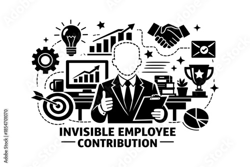 Invisible employee contribution concept with business success icons and symbols