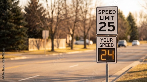 Wallpaper Mural Speed feedback sign displays 24 mph in a residential neighborhood, promoting safe driving and awareness Torontodigital.ca