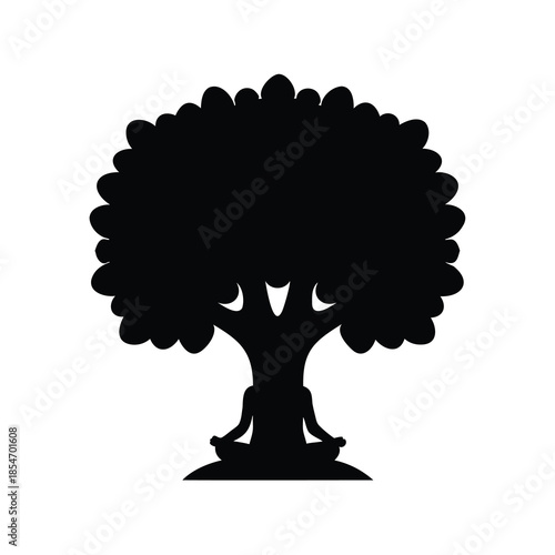 Silhouette of a meditating person under a tree representing inner peace