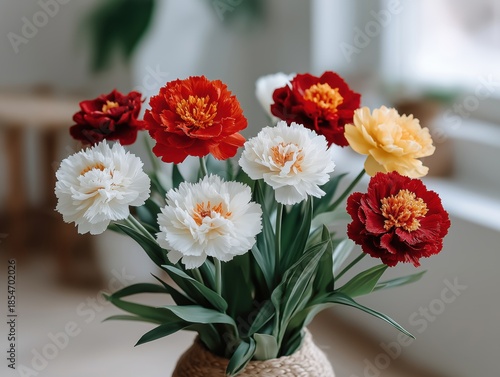 Wallpaper Mural Colorful bouquet of vibrant flowers in a woven vase, showcasing red, white, and yellow blooms, perfect for Valentine's Day celebrations and romantic settings with copy space Torontodigital.ca