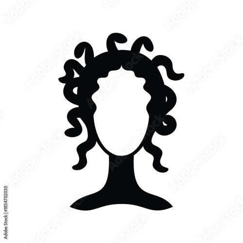 Medusa Head Silhouette with Snakes for Hair, Mythology Gorgon Creature