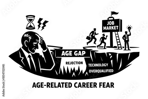 Older man stressed about age gap and job market challenges, facing career fears