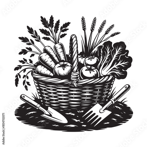 Fresh Garden Harvest Basket Vector Design