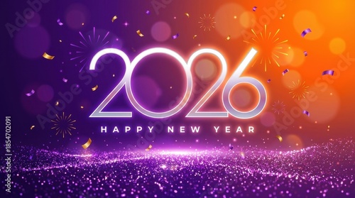 Happy New Year 2026 with Fireworks and Confetti celebration