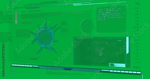 Animation of covid 19 cell and medical data processing on screen