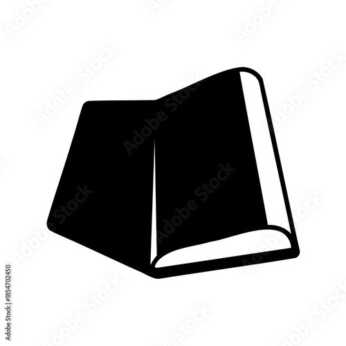 Bold silhouette of an open book represents knowledge and literary pursuits