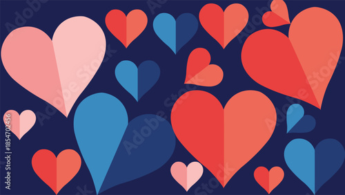 Playful colorful heart background with flat shapes ideal for love themes valentines cards posters banners social media and romantic celebration designs art background use ideas pro