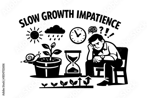 Frustrated man waiting for slow business growth, symbolizing impatience and delay