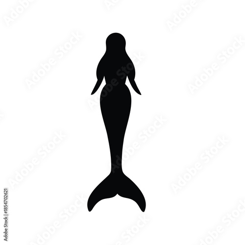 Elegant Silhouette of a Mythical Mermaid Swimming in the Deep Sea