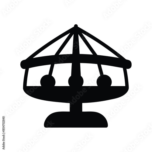 Whimsical Black and White Carousel Silhouette, Evoking Childhood Nostalgia and Festive Joy