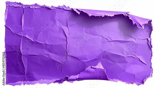 Torn and crumpled purple paper fragment with a textured, detailed surface