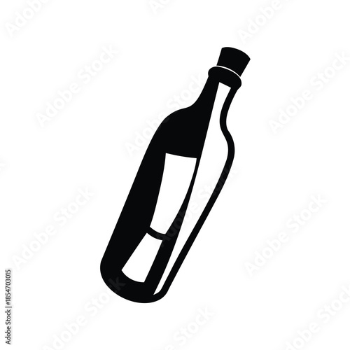 A conceptual illustration of a message in a bottle with a black outline