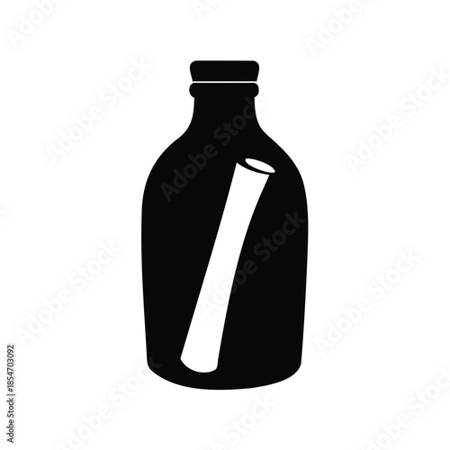 Black Silhouette of Bottle with Message Inside Symbolizing Hope and Communication