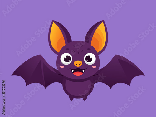 A cartoon bat flies through the night sky, a simple vector illustration