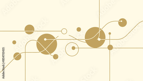 Elegant abstract network design featuring a sophisticated interplay of golden circles and lines, symbolizing digital connections, data pathways, and modern technological architecture