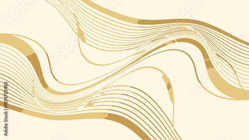 Abstract golden wavy lines flowing gracefully across a light beige background, creating a modern and elegant graphic pattern with a dynamic, fluid design