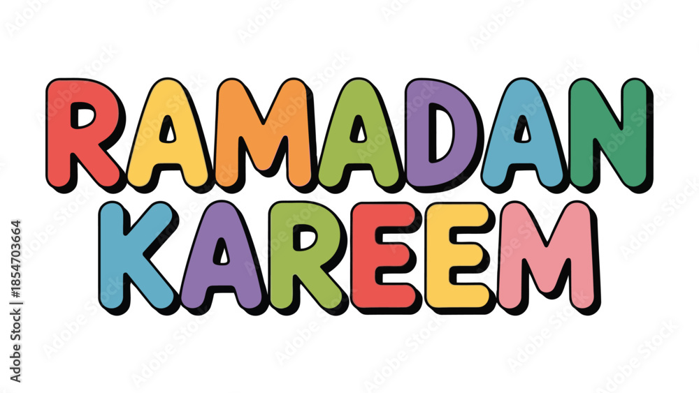Fototapeta premium Ramadan Kareem: Vibrant and cheerful inscription, celebrating the holy month. Expressing joy and spirituality.