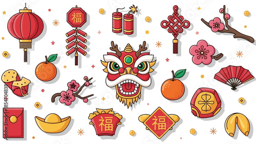 Chinese New Year Decorations and Symbols Collection.