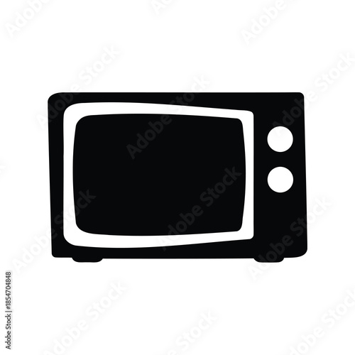 Retro television silhouette icon media symbol- Black retro television silhouette icon representing broadcast media, entertainment, news, and vintage technology in a clean minimalist graphic style