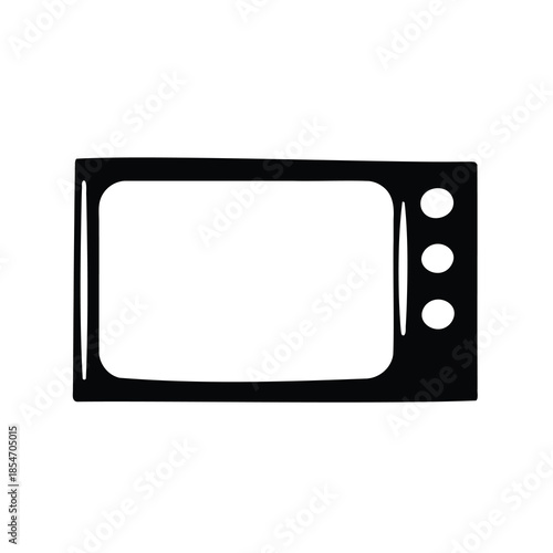 Retro television silhouette icon media symbol- Black retro television silhouette icon representing broadcast media, entertainment, news, and vintage technology in a clean minimalist graphic style