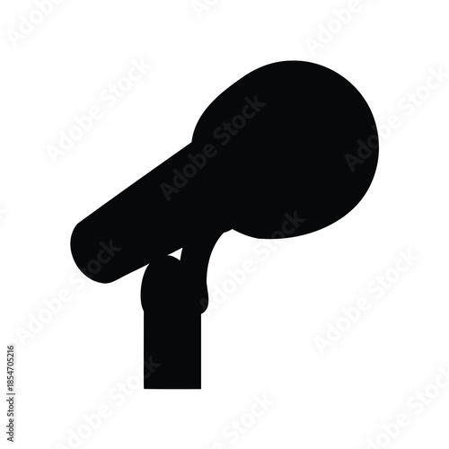 Microphone on Stand Silhouette Icon- Black silhouette icon of a microphone on stand, representing audio recording, public speaking, podcasting, music, or broadcast communication.
