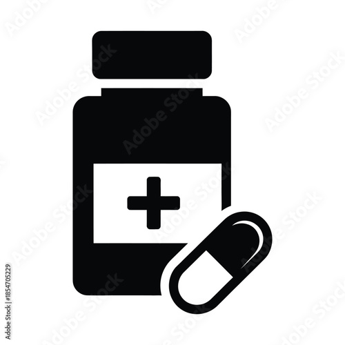 Medicine Bottle with Capsule Icon – Pharmacy Drug Healthcare Symbol