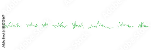 Outline grassland or meadow sketch simple design. Green grass stroke hand drawn texture for garden pattern. Grass line doodle.