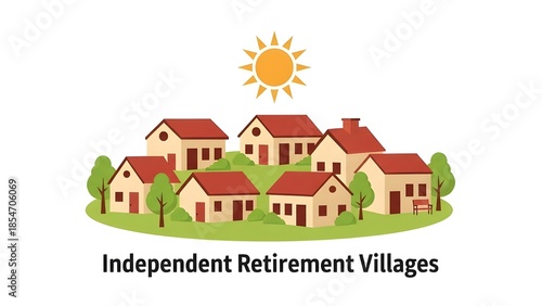 A clean, minimal line icon set representing senior living concepts. Includes distinct symbols for assisted living, independent retirement villages, and skilled nursing facilities.