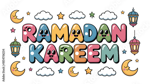 Ramadan Kareem Illustration: A vibrant and colorful illustration that captures the spirit of Ramadan. Featuring festive decorations such as moons, stars, and lanterns.