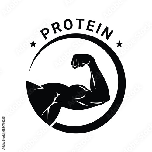 Protein Muscle Badge Icon – Flexed Arm Strength Fitness Emblem
