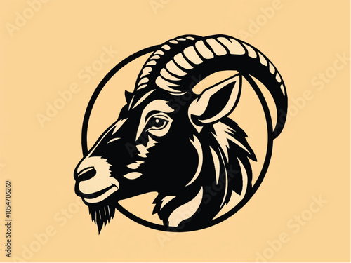 Goat logo deisgn. Goat head logo. Graphic silhouette of a goat head. 