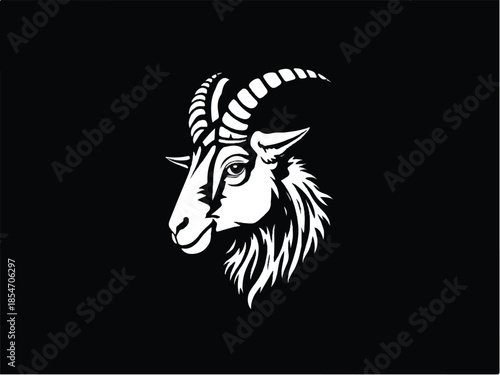 Goat logo design on black background. Goat vector logo. Goat head illustration.
