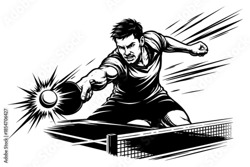 Aggressive table tennis player hitting a powerful forehand shot with intense focus