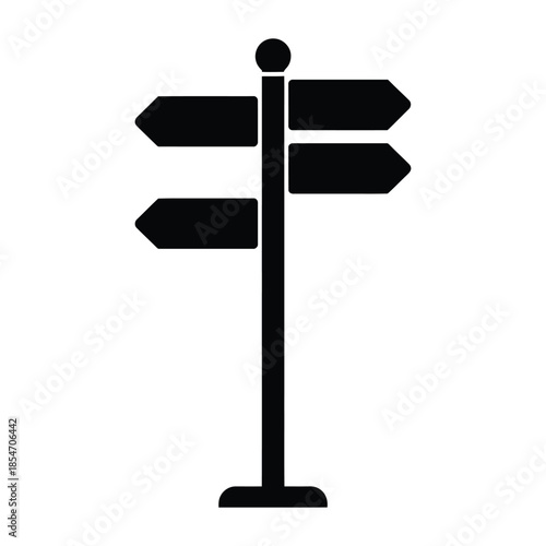 Multiple Direction Signpost Icon – Wayfinding Road Sign Silhouette