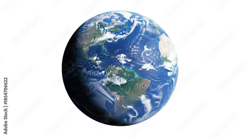 Fototapeta premium Isolated planet Earth globe with realistic rendering showing continents and oceans, day view