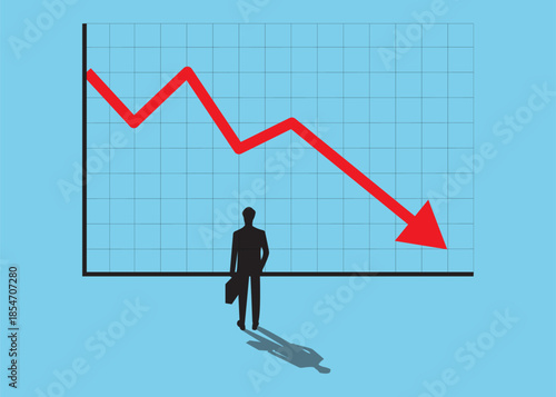 Businessman looking at interest rates falling down stock illustration