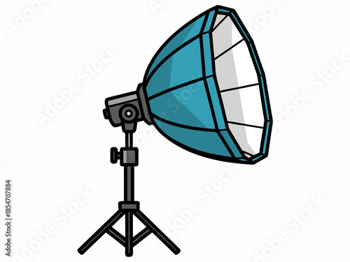 A vector illustration of a photography lighting setup with a softbox on a tripod
